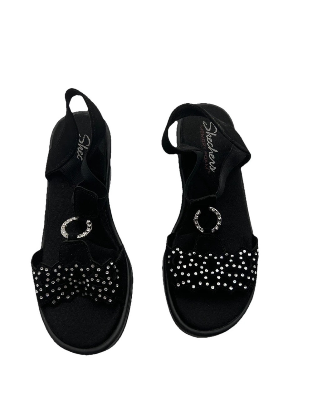 Skechers Black Rhinestone Bow Slingback Sandals